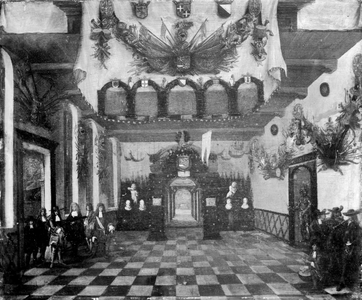 835594 Afbeelding van de ontvangst van Prins Willem III in de Statenkamer van Utrecht ter gelegenheid van zijn ...